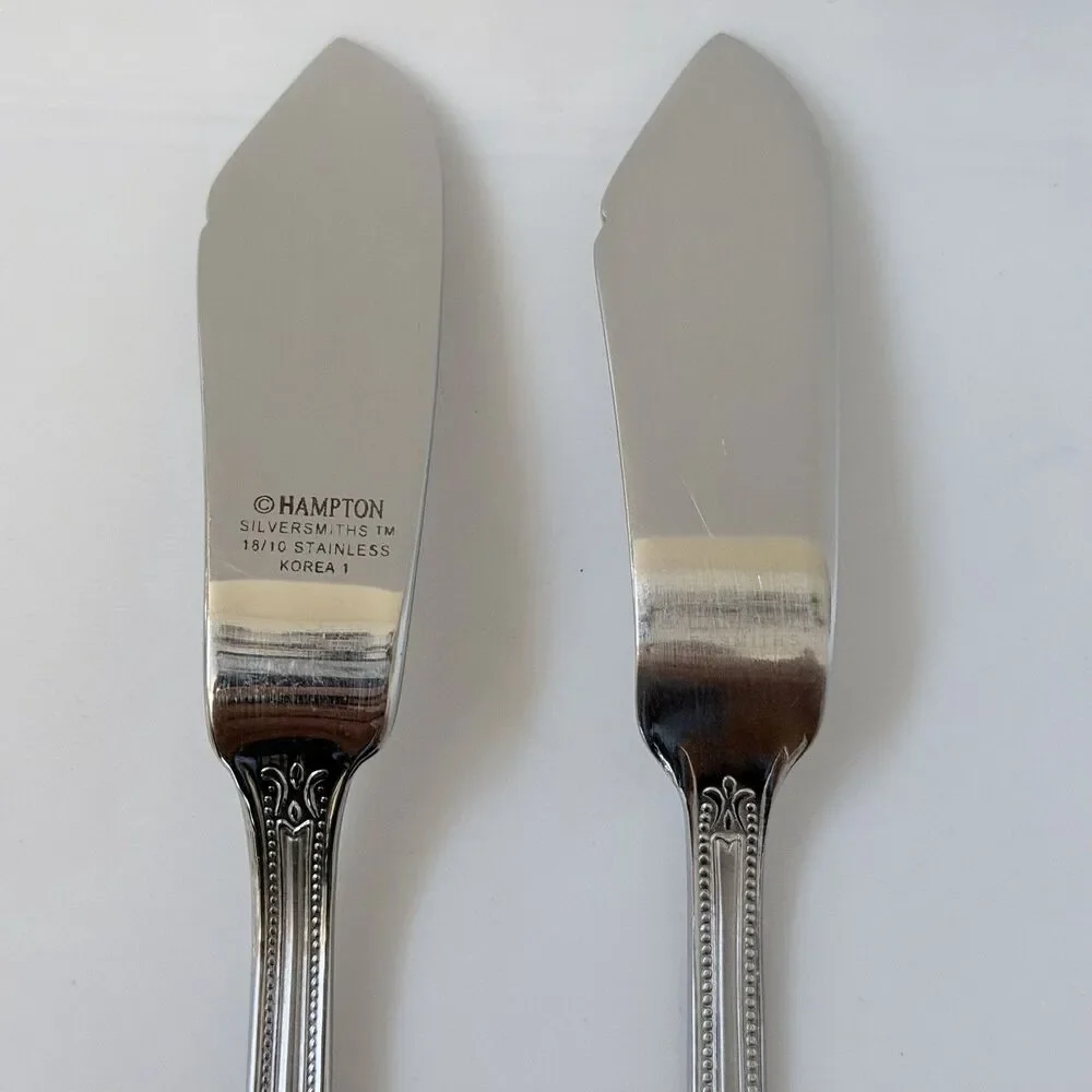 2pc Hampton Lauren Stainless Frosted Flat Handle Master Butter Knives 7” Korea